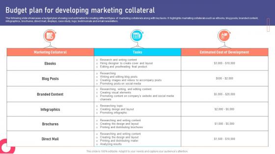 Budget Plan For Developing Marketing Collateral Types For Product MKT SS V