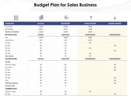 Budget plan for sales business