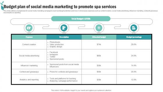 Budget Plan Of Social Media Marketing Spa Advertising Plan To Promote And Sell Business Strategy SS V
