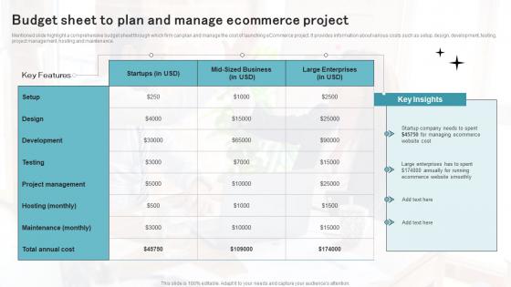 Budget Sheet To Plan And Manage Ecommerce Project
