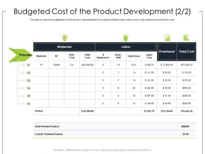 Budgeted cost of the product development employees ppt powerpoint outline elements