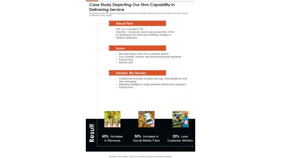 Building Brand And Marketing Case Study Depicting Our Firm Capability One Pager Sample Example Document