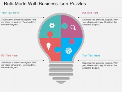 Bulb made with business icon puzzles flat powerpoint design
