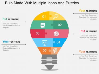 Bulb made with multiple icons and puzzles flat powerpoint design