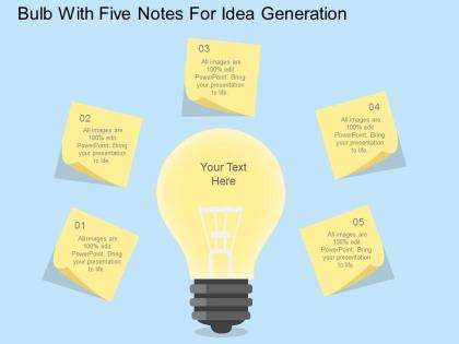 Bulb with five notes for idea generation flat powerpoint design