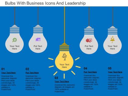 Bulbs with business icons and leadership flat powerpoint design
