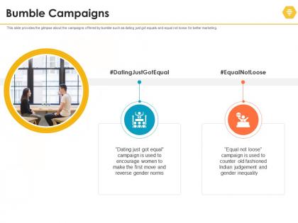 Bumble campaigns bumble investor funding elevator ppt layouts slideshow