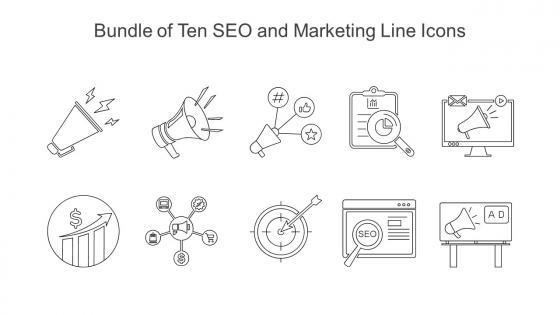 Bundle Of Ten SEO And Marketing Line Icons