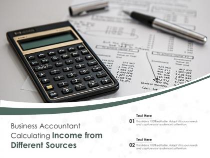 Business accountant calculating income from different sources