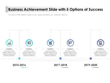 Business achievement slide with 5 options of success