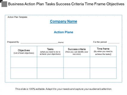 Business action plan tasks success criteria time frame objectives