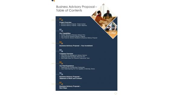 Business Advisory Proposal Table Of Contents One Pager Sample Example Document