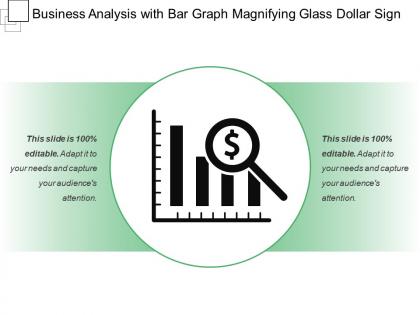 Business analysis with bar graph magnifying glass dollar sign