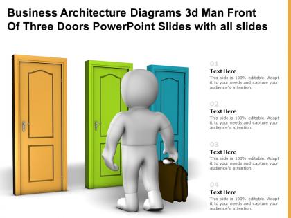 Business architecture diagrams 3d man front of three doors powerpoint slides with all slides