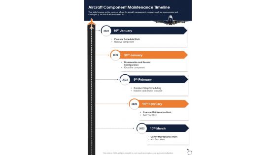 Business Aviation Service Aircraft Component Maintenance Timeline One Pager Sample Example Document