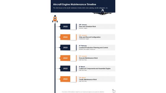 Business Aviation Service Aircraft Engine Maintenance Timeline One Pager Sample Example Document