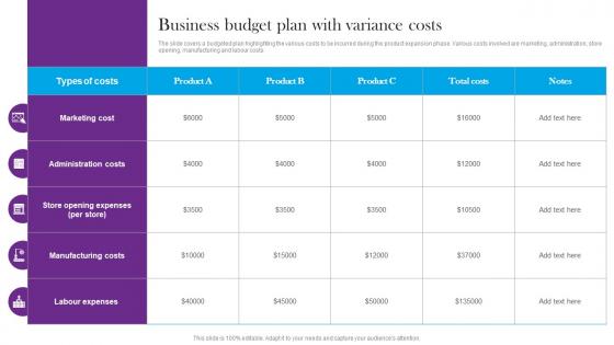Business Budget Plan With Variance Costs Comprehensive Guide For Global