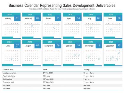 Business calendar representing sales development deliverables