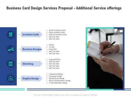 Business card design services proposal additional service offerings ppt powerpoint sample