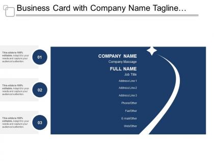 Business card with company name tagline and address