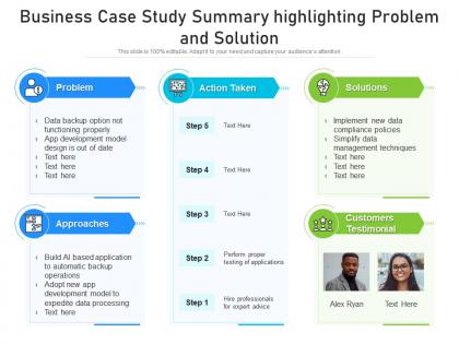 Business case study summary highlighting problem and solution
