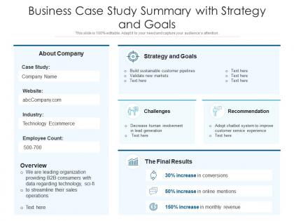 Business case study summary with strategy and goals