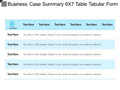 Business case summary 6x7 table tabular form