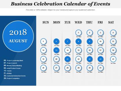 Business celebration calendar of events