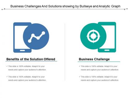 Business challenges and solutions showing by bulls eye and analytic graph