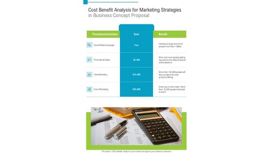 Business Concept Cost Benefit Analysis For Marketing Strategies One Pager Sample Example Document