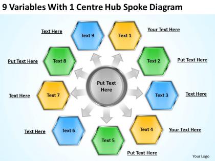 Business concept diagram 9 variables with 1 centre hub spoke powerpoint templates