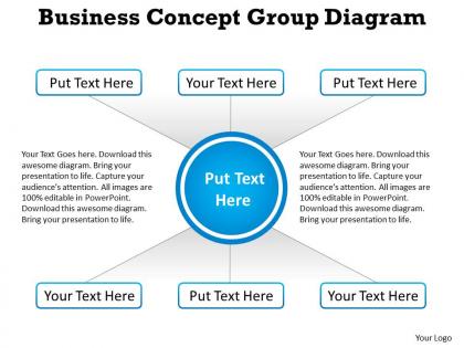 Business concept group diagram with circle in center and squares powerpoint templates 0712
