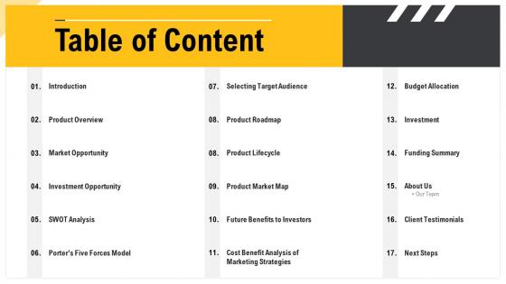 Business concept table of content ppt styles infographics