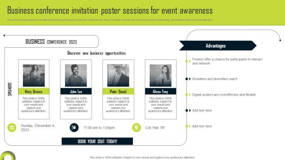 Business Conference Invitation Poster Sessions For Event Awareness Ppt Slides Tips