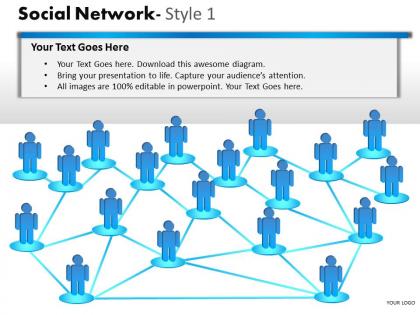 Business consulting social network 3d men interconnected over a network powerpoint slide template