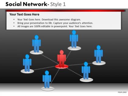 Business consulting social network 3d men leader team connected network powerpoint slide template