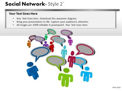 Business consulting social network colorful 3d men communication net box powerpoint slide template