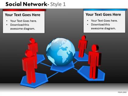 Business consulting social network colorful 3d men show global network powerpoint slide template