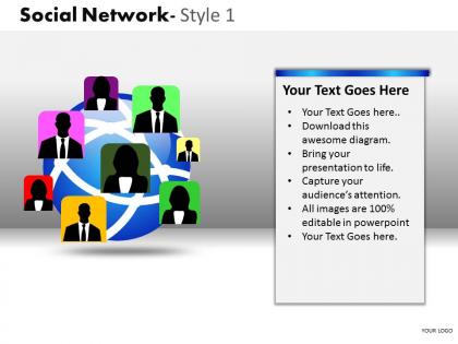 Business consulting social network globe human icons show global network powerpoint slide template