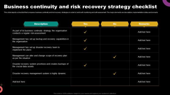 Business Continuity And Risk Recovery Strategy Checklist