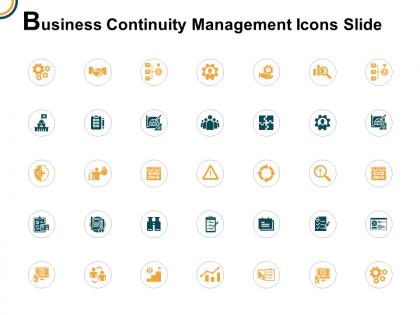 Business continuity management icons slide gears threat ppt powerpoint presentation gallery slide portrait