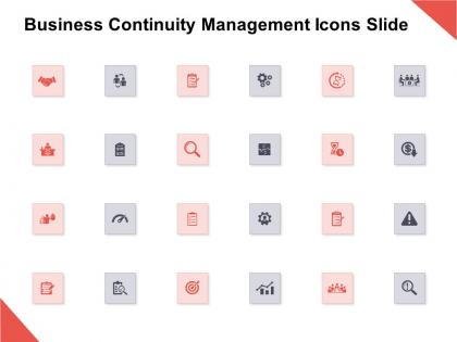 Business continuity management icons slide growth threat e134 ppt powerpoint presentation