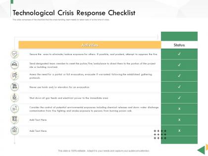 Business crisis preparedness deck technological crisis response checklist ppt structure