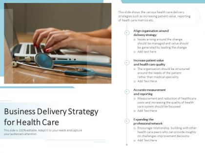 Business delivery strategy for health care