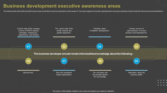 Business Development Executive Awareness Areas Overview Of Business Development Ideas