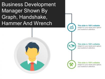 Business development manager shown by graph handshake hammer and wrench
