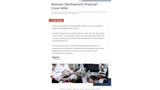 Business Development Proposal Cover Letter One Pager Sample Example Document