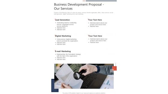 Business Development Proposal Our Services One Pager Sample Example Document