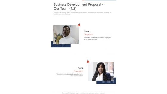 Business Development Proposal Our Team One Pager Sample Example Document