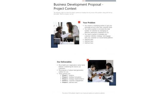 Business Development Proposal Project Context One Pager Sample Example Document